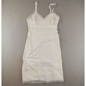 Vintage Snowdon Slip 34 Off White Lace Trim Nylon Embroidered Lingerie 530